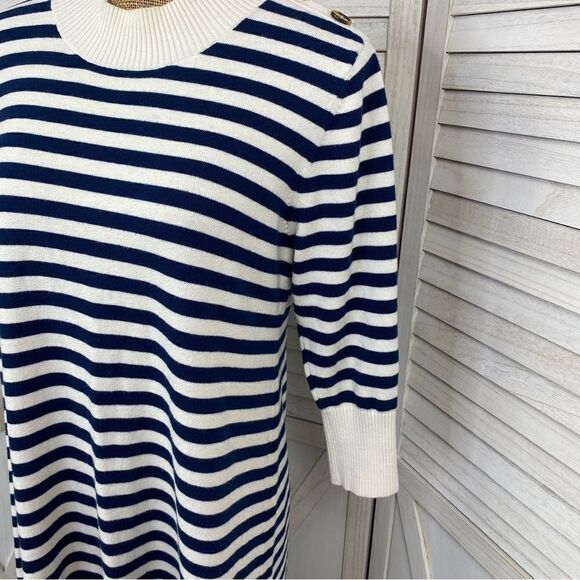 Haley and the Hound Striped Sweater Dress Crew Neck Knit Shift Blue White Medium - Picture 6 of 13